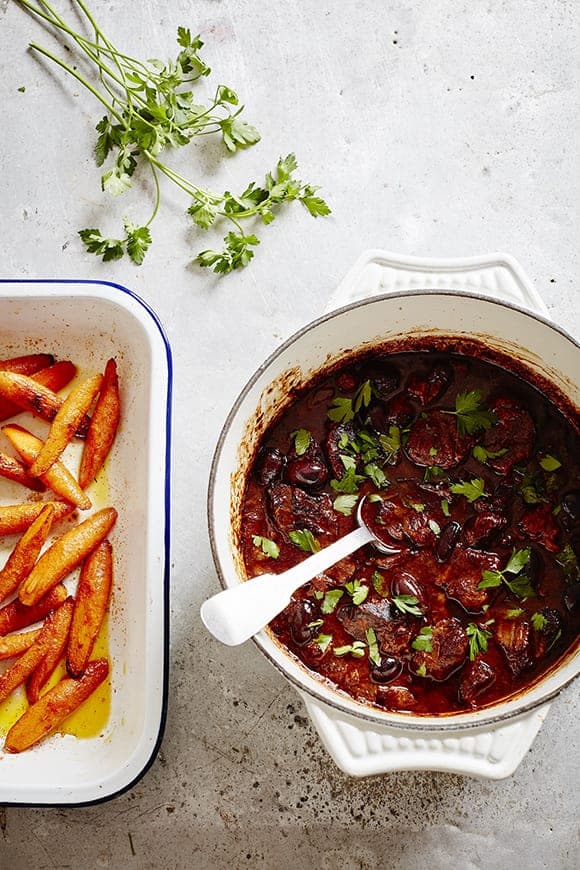 Languedoc beef stew with red wine, herbs and olives