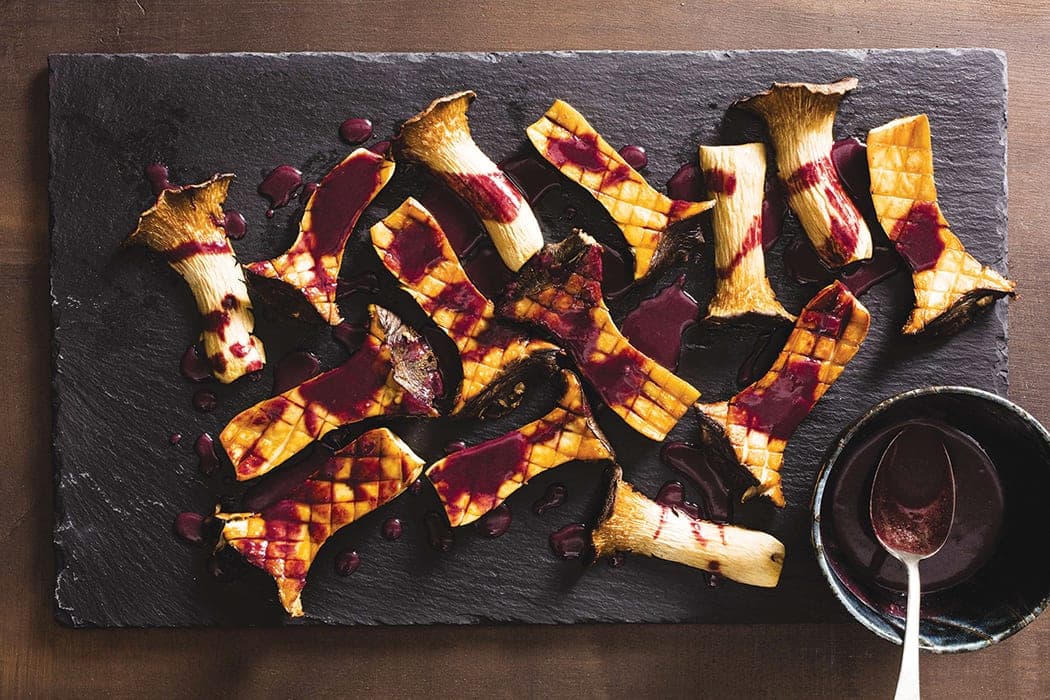 Roasted King Trumpet Mushrooms in Red Wine–Miso Sauce