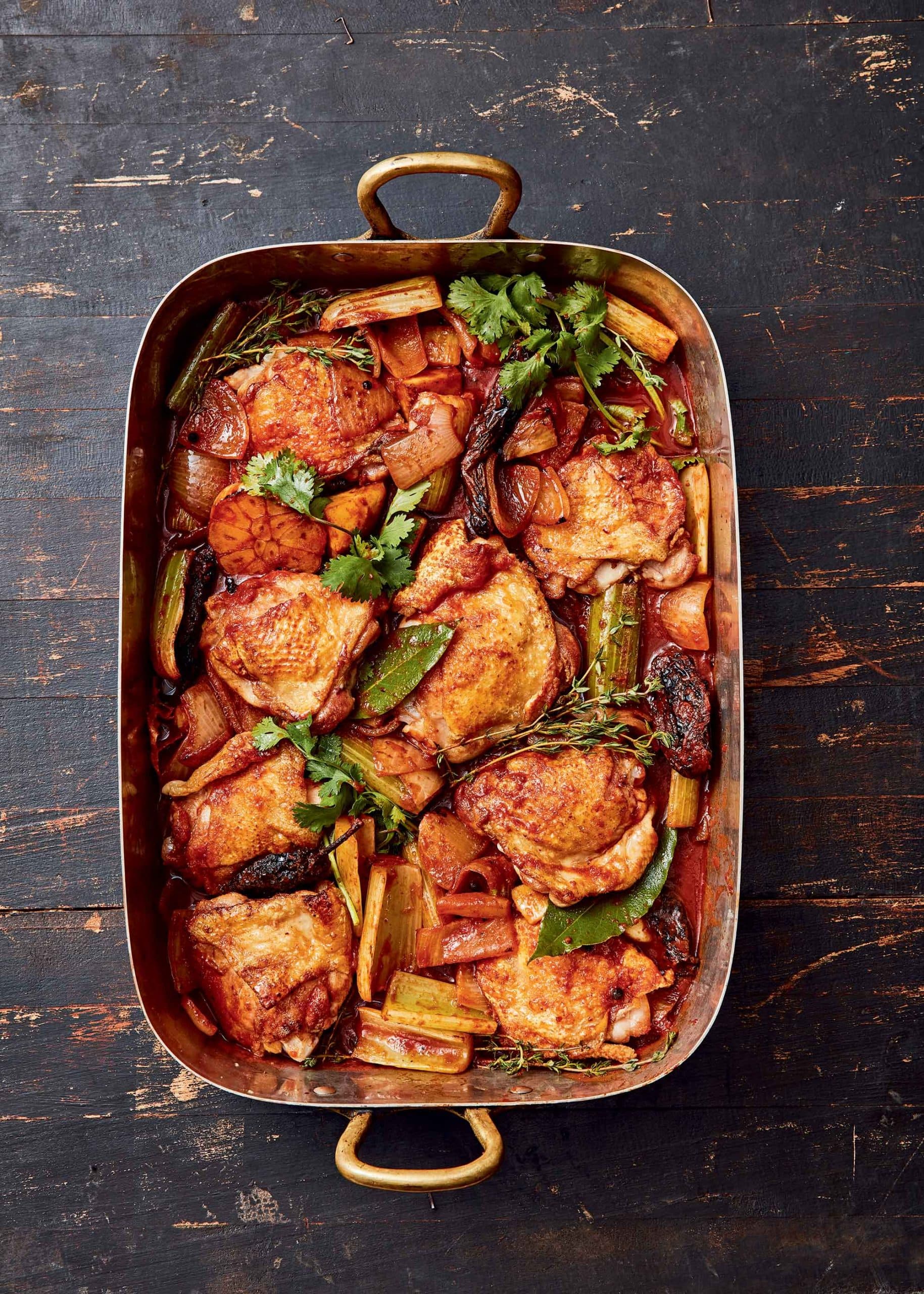 Smoky Chicken Ragu with Mezcal, Chiles and Olives